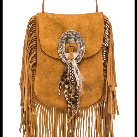 SAINT LAURENT Anita Bag with Feathers and Fringe NEW - Picture 1 of 4